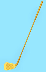Sport equipment golf club isolated on blue background.