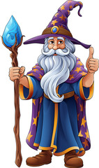 Naklejka premium A wizard merlin cartoon beard magician man Halloween character mascot