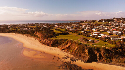 Aerial view of San Remo coastline near Phillip Island, Australia