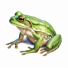 Obraz premium Watercolor green frog on white background.