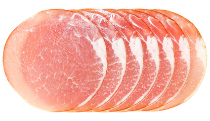 Raw dried meat sliced isolated on a transparent background. Top view.