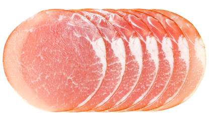 Raw dried meat sliced isolated on a transparent background. Top view.