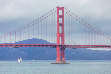 Beautiful view of the Golden Gate Bridge in San Francisco, pastel colors. Concept, travel, world attractions