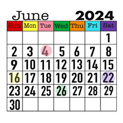June calendar 2024