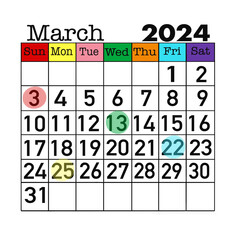 March calendar 2024