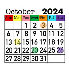 October calendar 2024