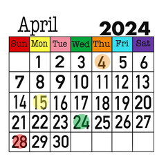 April calendar 2024