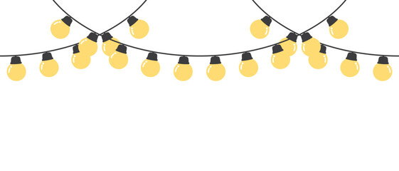 Set of seamless festive yellow Christmas string light border. Flat vector illustration.	 - obrazy, fototapety, plakaty
