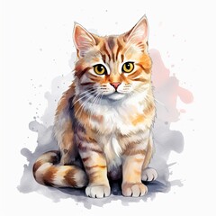 Fototapeta premium Watercolor cat clip art on white background.