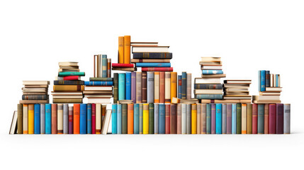 A pristine collection of books on a clean white surface, a captivating image for literary enthusiasts and knowledge seekers