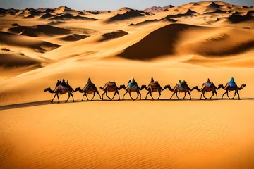 Tuinposter camels in the desert © qaiser