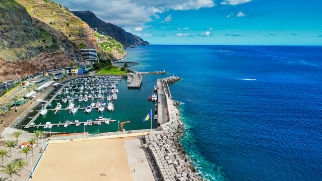 Aerial view of Calheta Beach in Madeira