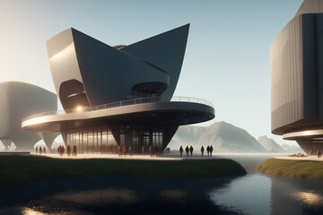 Fototapeta na wymiar futuristic building with faceted geometry facades