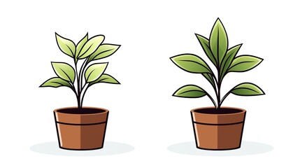 Fototapeta na wymiar illustration of two plants in pots isolated on white background