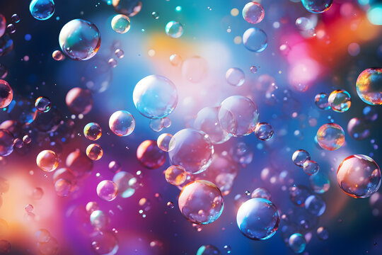 Vibrant pc desktop wallpaper with floating bubbles on a colorful backdrop. Contemporary digital art. Generative AI.