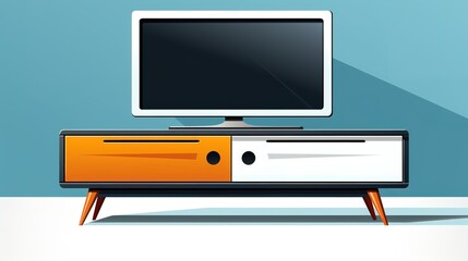 illustration of wooden TV stand with a TV