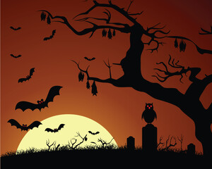 Free vector halloween with half moon background design