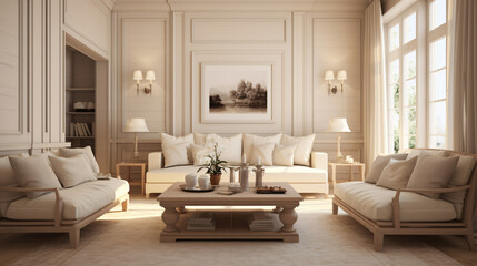 Beige room with wooden furniture