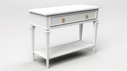 3d render illustration of wooden console table with a drawer isolated on white background