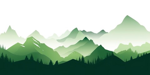 Green mountain ranges on white background.