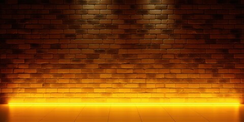 A brick wall illuminated from below with neon yellow  light