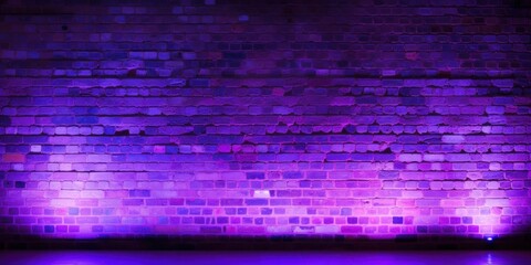 A brick wall illuminated from below with neon purple light