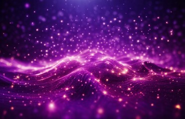 Fototapeta na wymiar Digital purple particles wave and light abstract background with shining dots stars