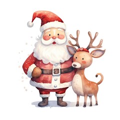 Cute Santa Claus standing with reindeer.