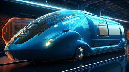 Blue cartoon futuristic train