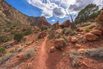 hiking the tanner trail in grand canyon national park, arizona, usa
