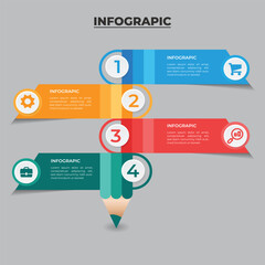 pencil Education infographics 4 option, Abstract infographic Design, can be used for workflow professional.
