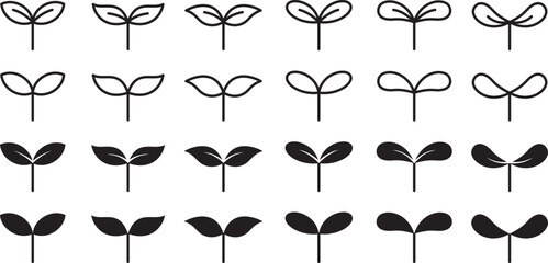 双葉、芽、葉っぱのベクターイラストセット