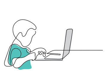  line art of a toddler watching screen. Exposure to laptops and tablets in early age. Recommendations and limitations vector art concept.