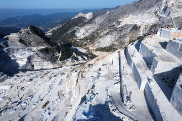 Fototapeta na wymiar Aerial documentation of the extraction of white marble