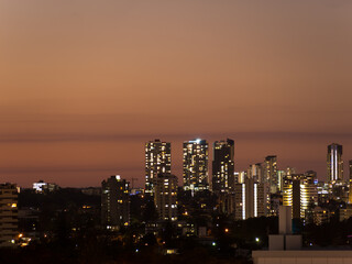 Surfers Paradise at dusk with a hazy smokey backdrop