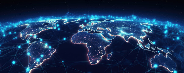 Map grid connection of the planet earth. Global network design. Technology net concept