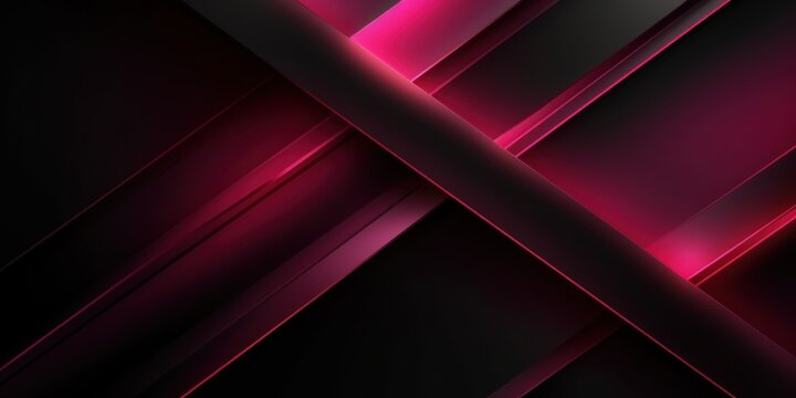 Pink And Black Abstract Modern Background With Diagonal Lines Or Stripes And A 3d Effect. Metallic Sheen.