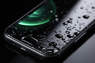 waterproof smartphone covered with drops of water - obrazy, fototapety, plakaty