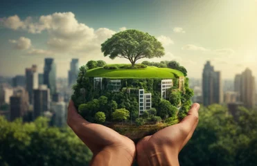 Foto op Canvas world environment and earth day concept with glass globe and eco friendly environment . save the green planet, green cities ofthe future. green ETFs to invest in © Roman