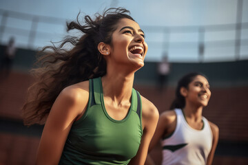 Happy Indian young sportswoman in the stadium
