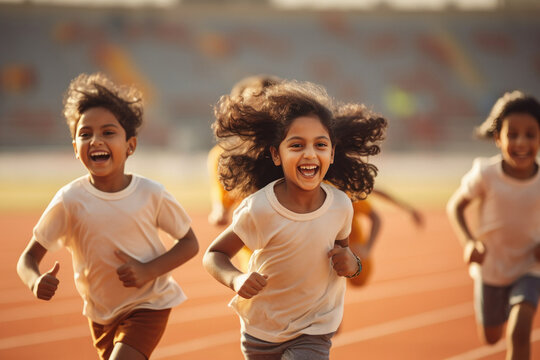 Indian children running on the ground