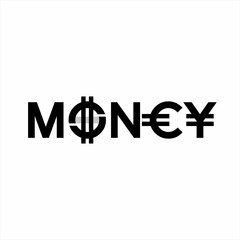 Money word design with currency symbols.