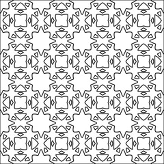 Black lines on white background.
Wallpaper with figures from lines. Abstract geometric black and white pattern for web page, textures, card, poster, fabric, textile. Monochrome repeating design. 
