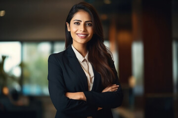 Young Indian businesswoman wearing black suit