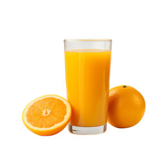 glass of fresh orange juice and orange isolated on white background, ai generated