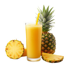 glass of fresh pineapple juice and pineapple isolated on white background, ai generated