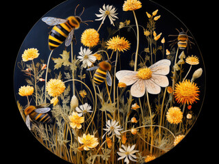 Wildflowers with bees in the circle
