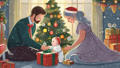 Noel en famille au pied du sapin 