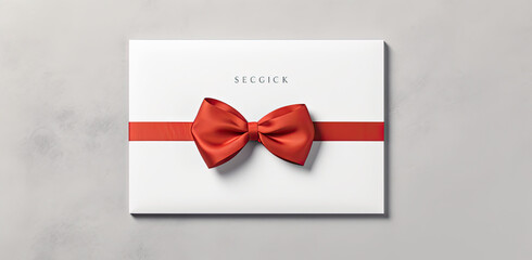 white paper card with red bow with red ribbon isolated Psd, in the style of harold edgerton, gray, photobashing, 3840x2160, jean-léon gérôme, commission for, playful streamlined forms