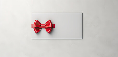 white paper card with red bow with red ribbon isolated Psd, in the style of harold edgerton, gray, photobashing, 3840x2160, jean-léon gérôme, commission for, playful streamlined forms - obrazy, fototapety, plakaty